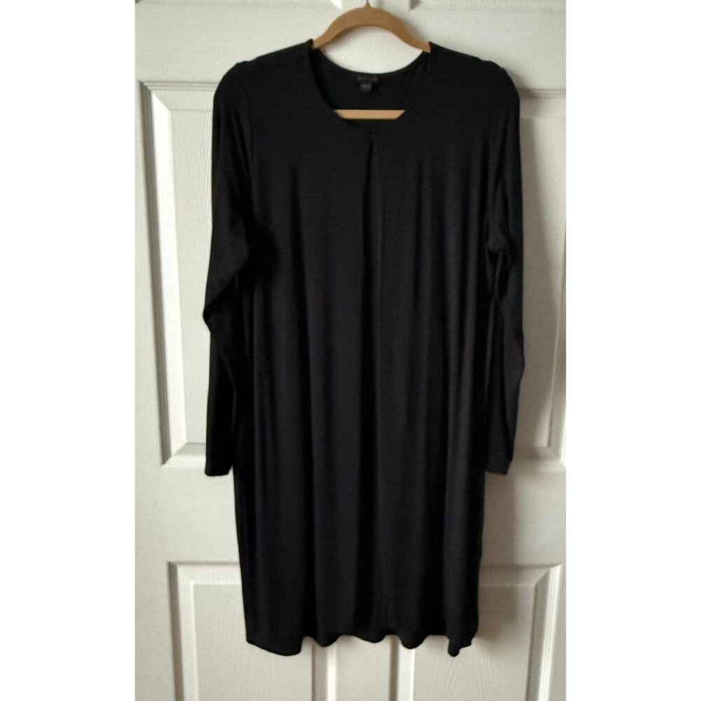 J.Jill Wearever Black Long Sleeve Pleated Dress Size Large Minimalist Travel LBD
